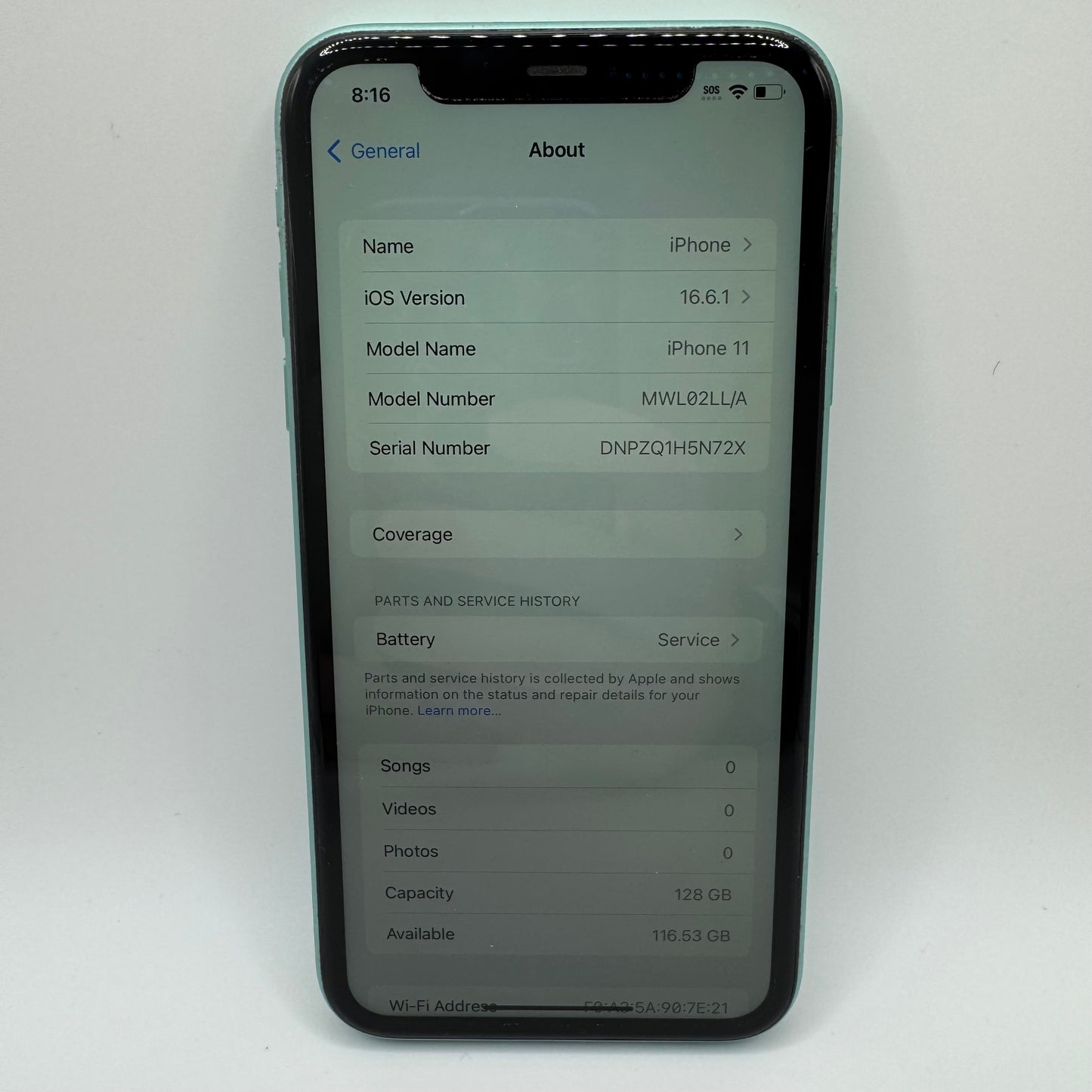 Unlocked Apple iPhone 11 128GB Green MWL02LL/A Service Battery