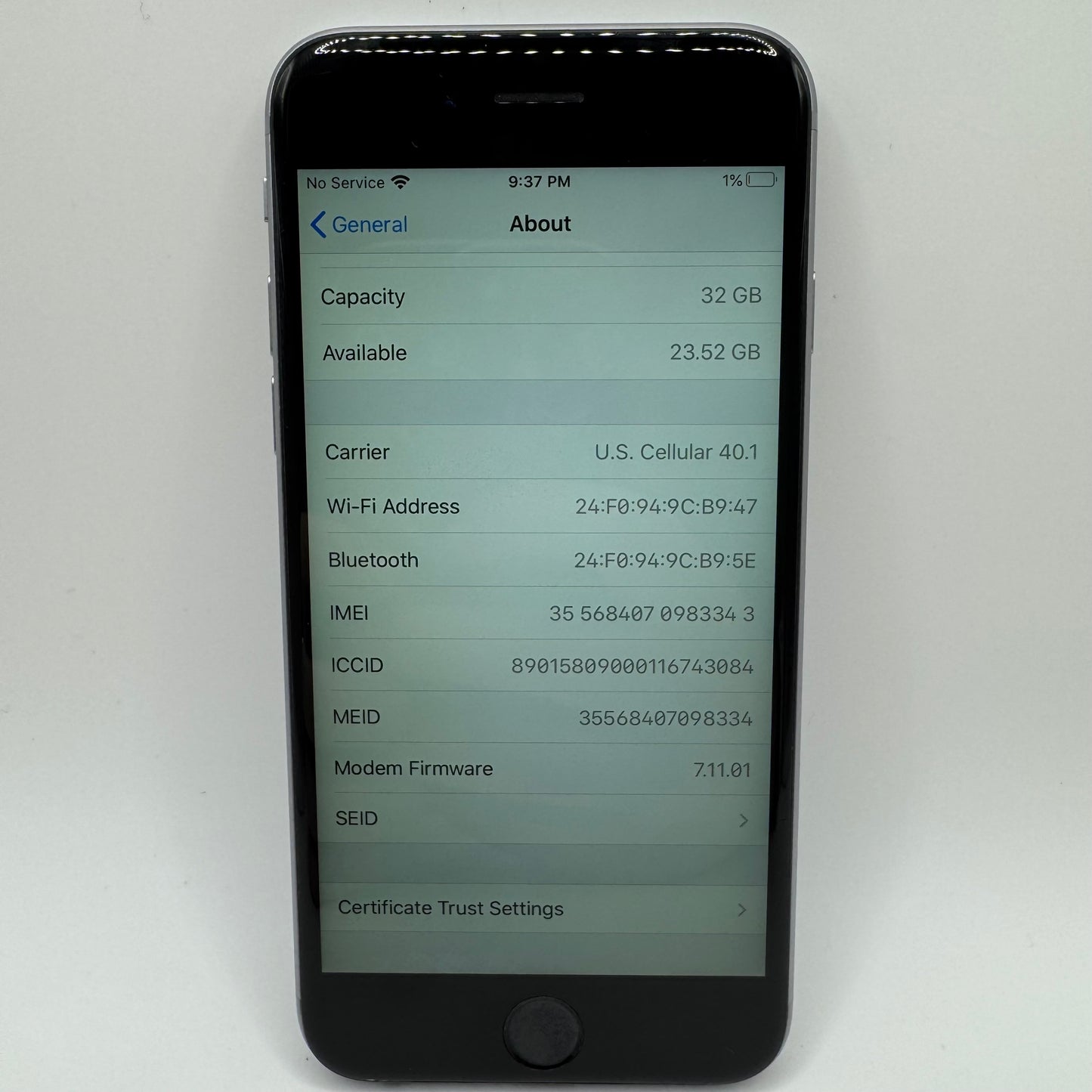 Unlocked Apple iPhone 6S 32GB Space Gray MN1E2LL/A Service Battery