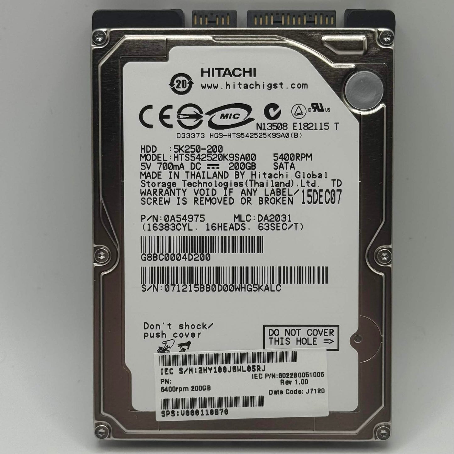 Hitachi 2.5" HK250-200 200GB SATA III 6Gbps HDD HTS542520K9SA00