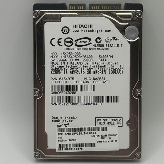 Hitachi 2.5" HK250-200 200GB SATA III 6Gbps HDD HTS542520K9SA00